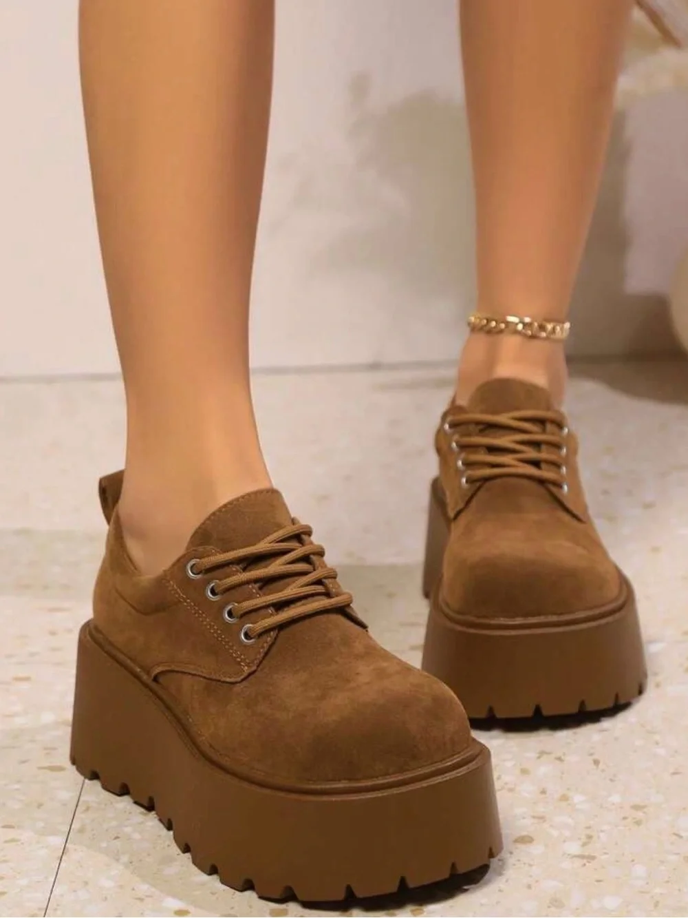 Women’s Platform Lace-Up Sneakers in Brown - Picture 3 of 13